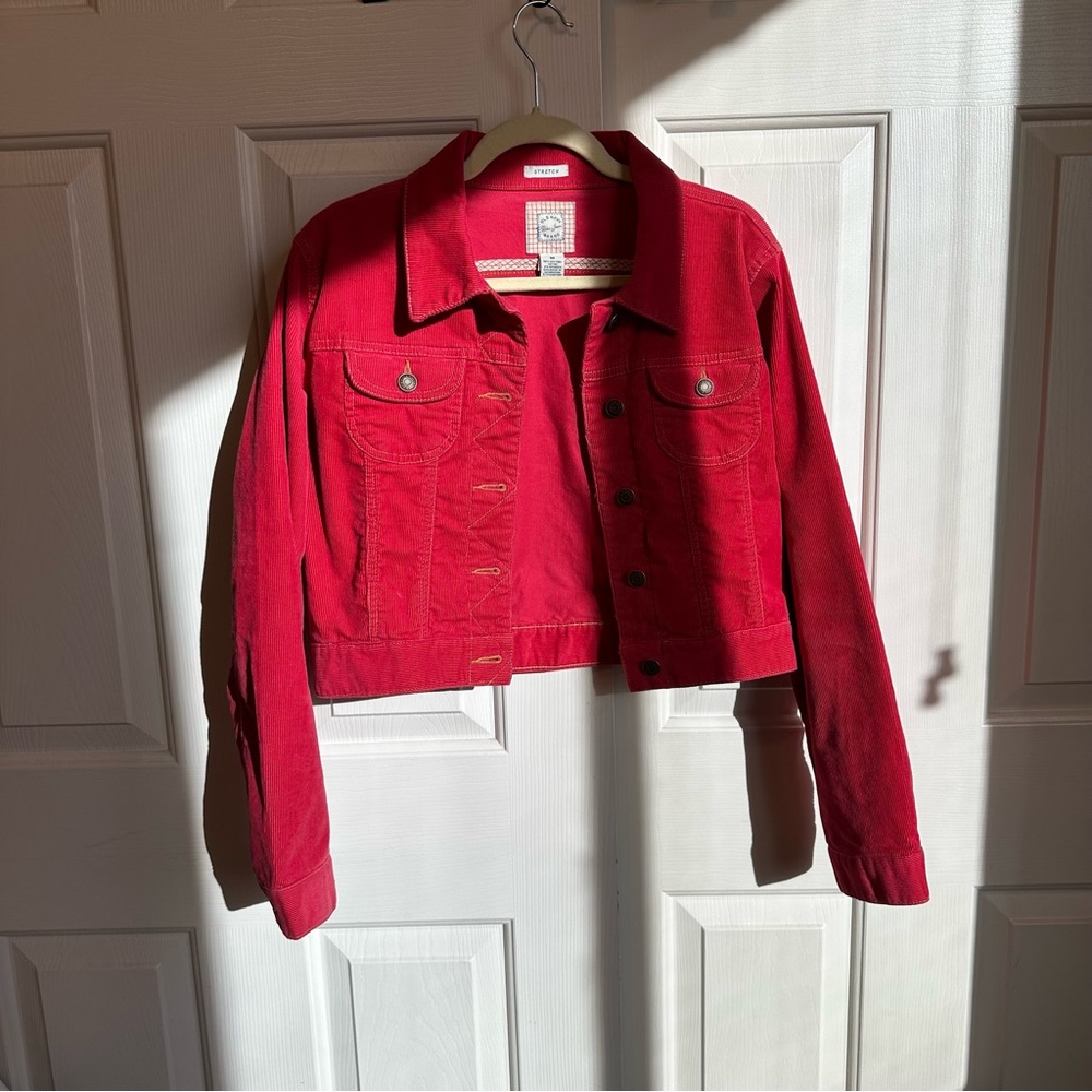 NWOT Y2K Old Navy Red Corduroy Jacket Size M Button Up Long Sleeve Fall Winter